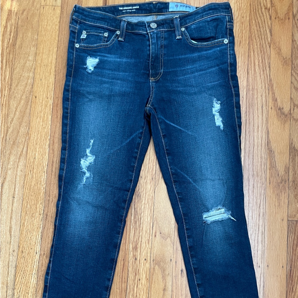 AG Adriano Goldschmied The Legging Ankle Jeans 28R Distressed Dark Wash